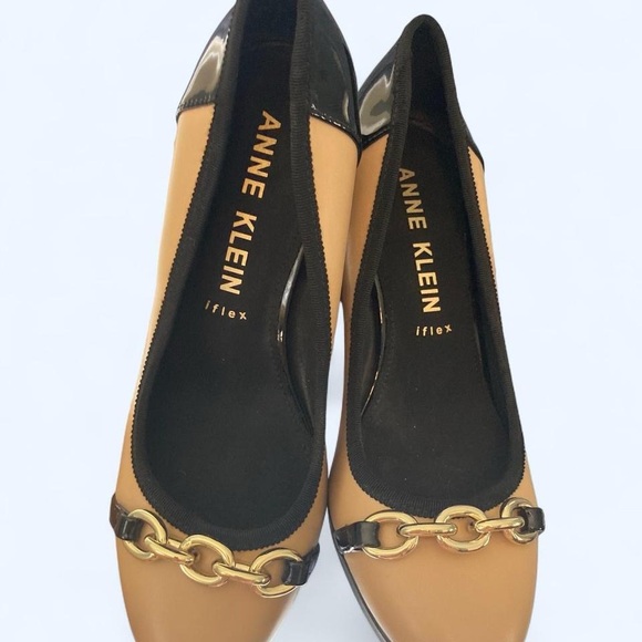 Anne Klein Shoes - Anne Klein Women's Tan and Black Gold Chain Detail Heels 6